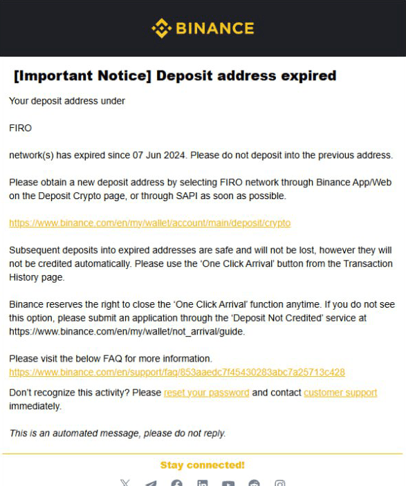 Binance deposit address expired example