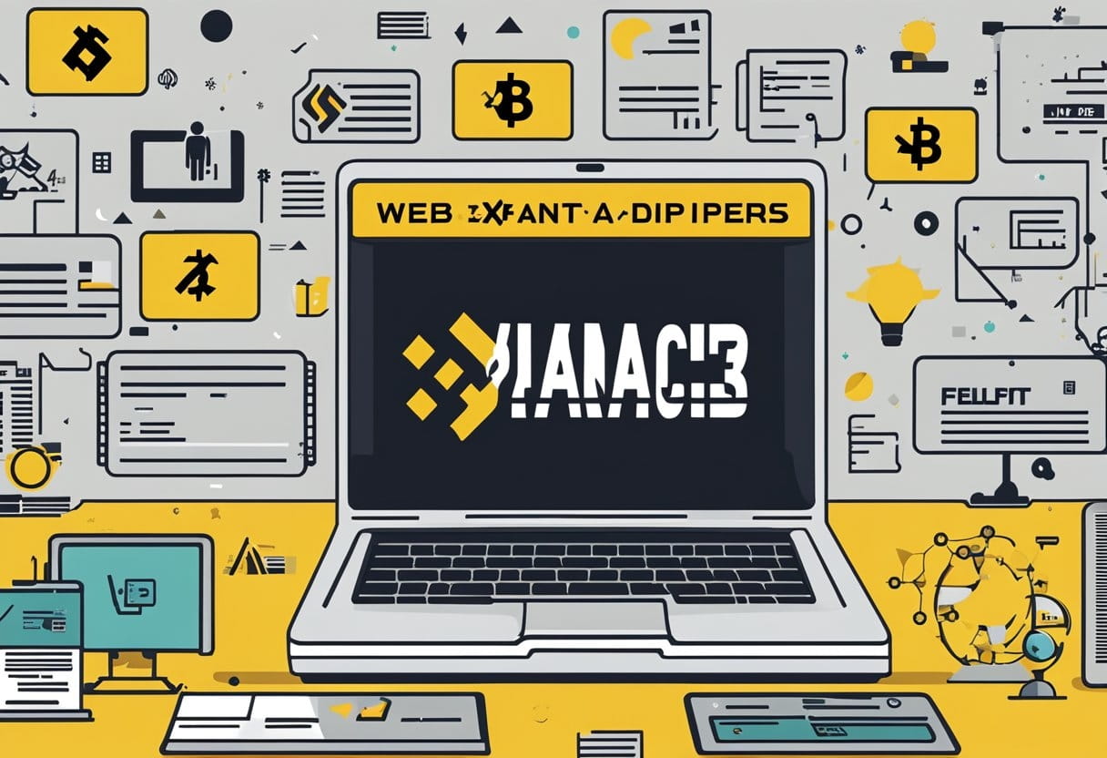 A computer screen displaying Binance platform with Web3 concepts and symbols. Text reads "Web3 Explained for Binance Users: What You Need to Know."