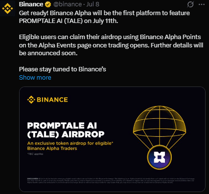 PrompTale AI binance listing