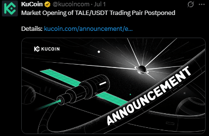 TALE KuCoin Listing delay