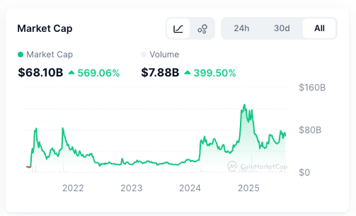 通过 CoinMarketCap 查看 meme 币的市值图表。
