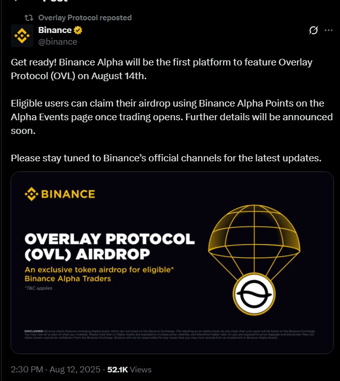 Binance Alpha Listing OVL
