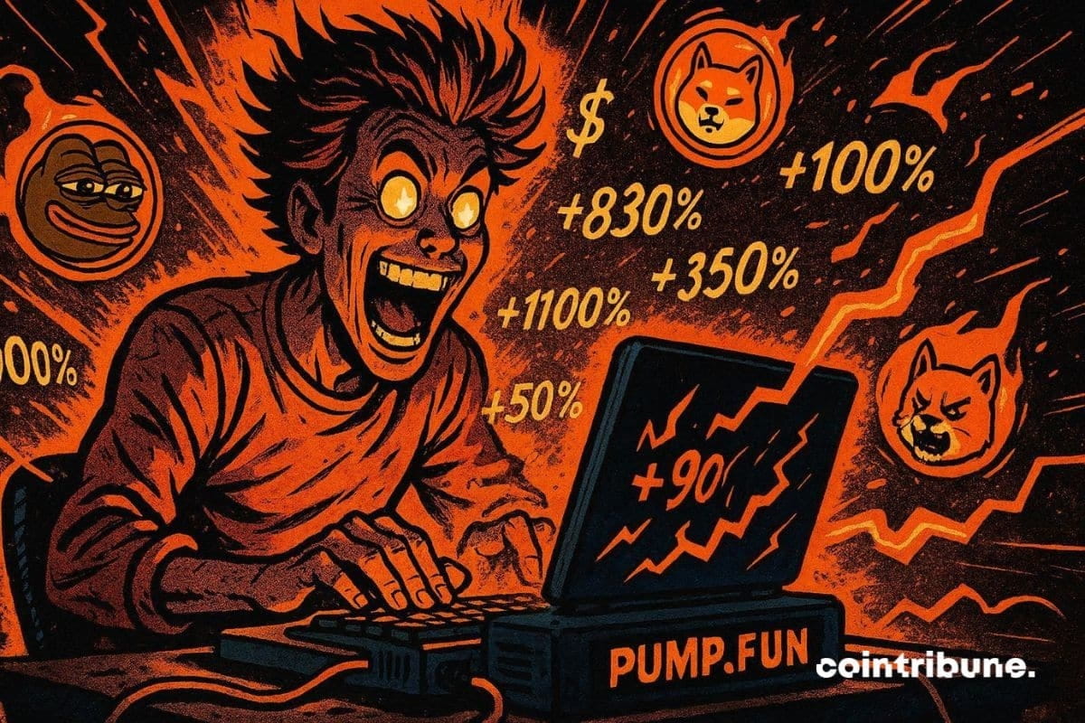 Un utilisateur crypto sur Pump.fun qui voit des chiffres fous exploser les record sur les memecoins Solana.