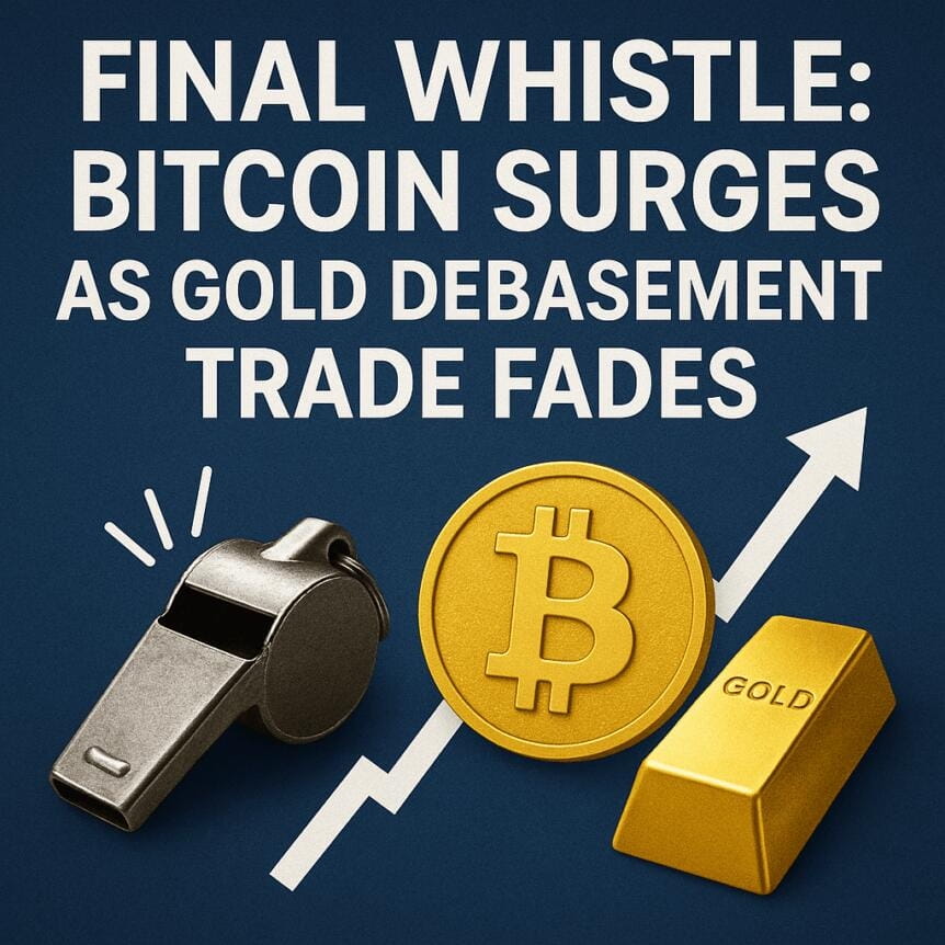 Final Whistle: Bitcoin Surges As Gold Debasement Trade Fades