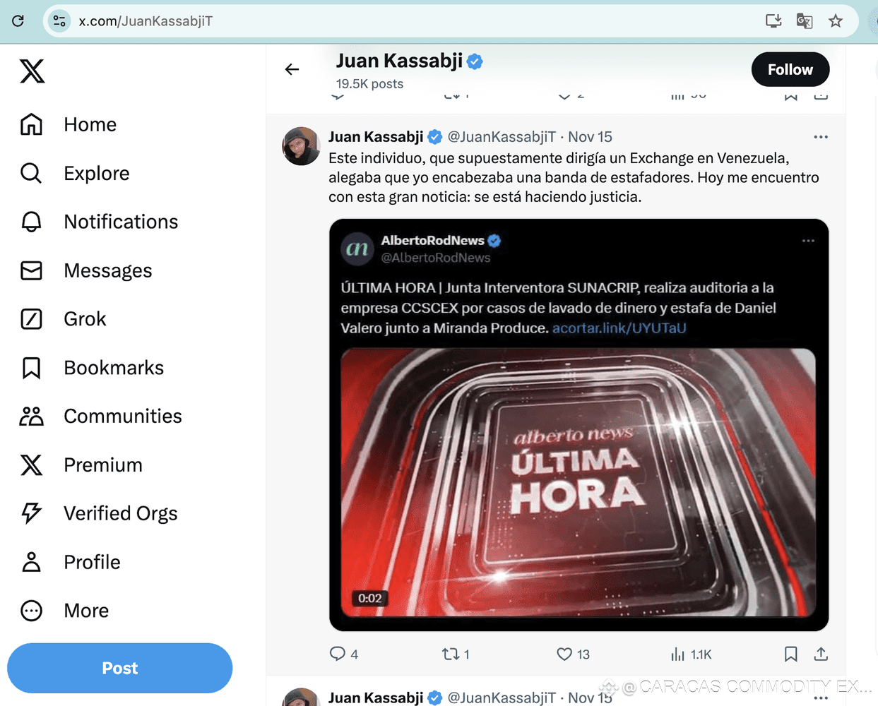 Juan Kassabji unos de loq ue trato de robar y estafa la empresa caracas commodti exchange