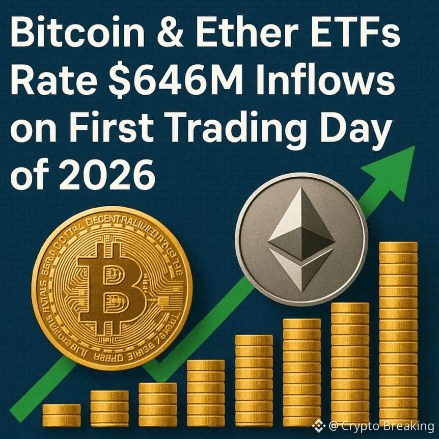 Bitcoin & Ether Etfs Rate $646m Inflows On First Trading Day Of 2026
