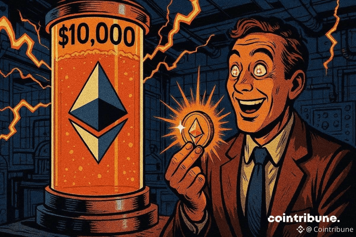 Un investisseur crypto devant un tube d’énergie Ethereum qui monte vers un nouveau record.