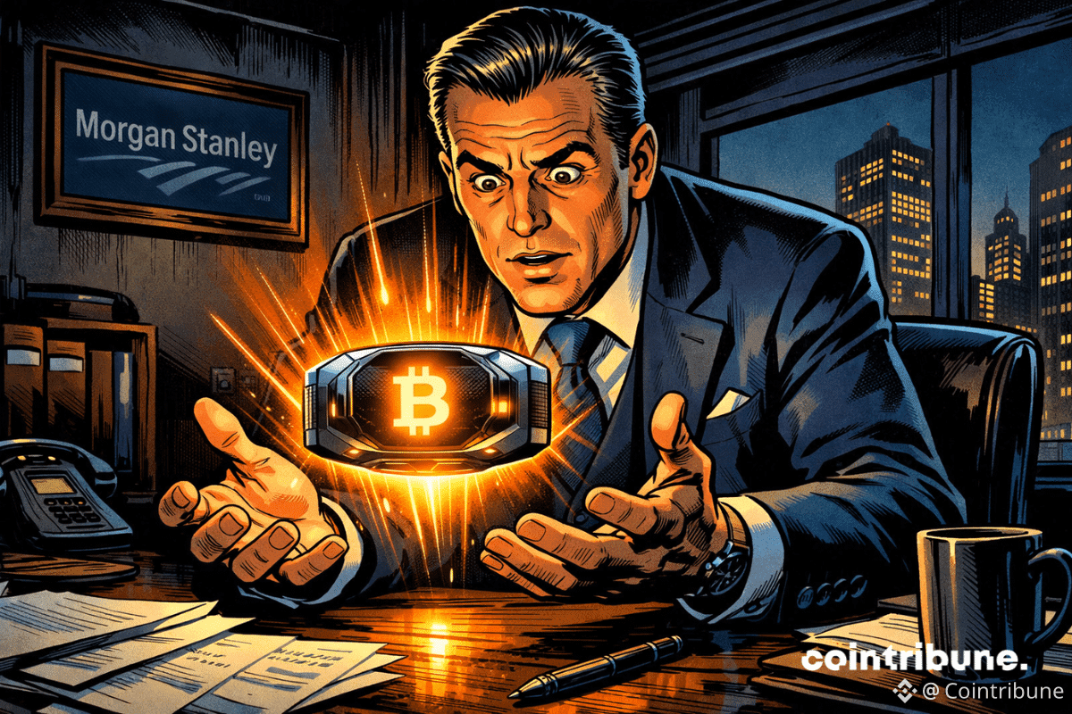 Illustration d’un banquier observant un wallet crypto