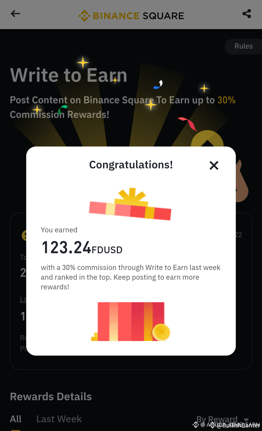 Binance Write2Earn Reward Notification