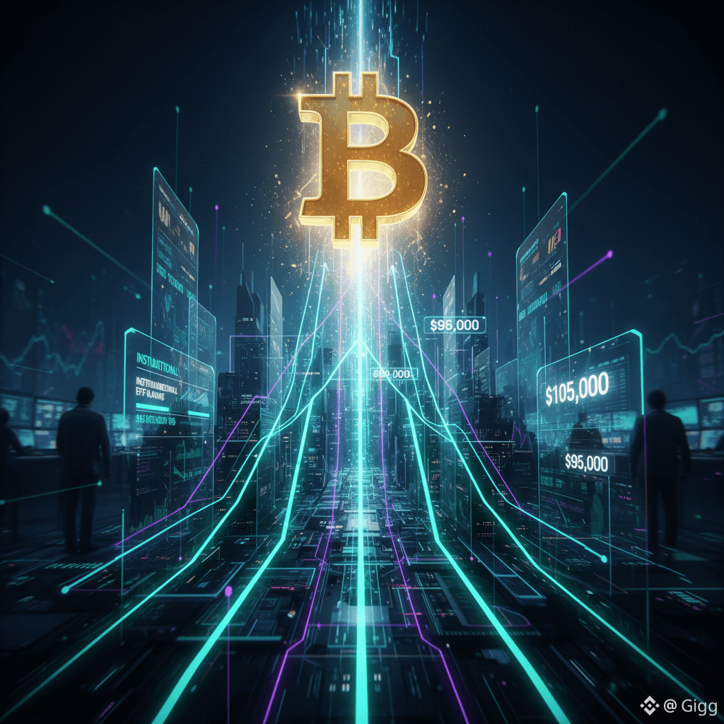 A vibrant abstract image representing market trends and data, possibly with upward-trending lines and digital currency symbols.